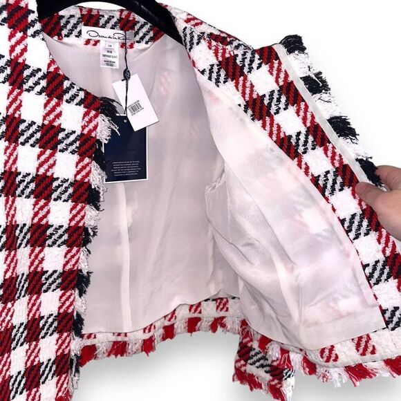 NWT Oscar De La Renta Bicolor Houndstooth Tweed Jacket Sz 14 - Picture 7 of 10